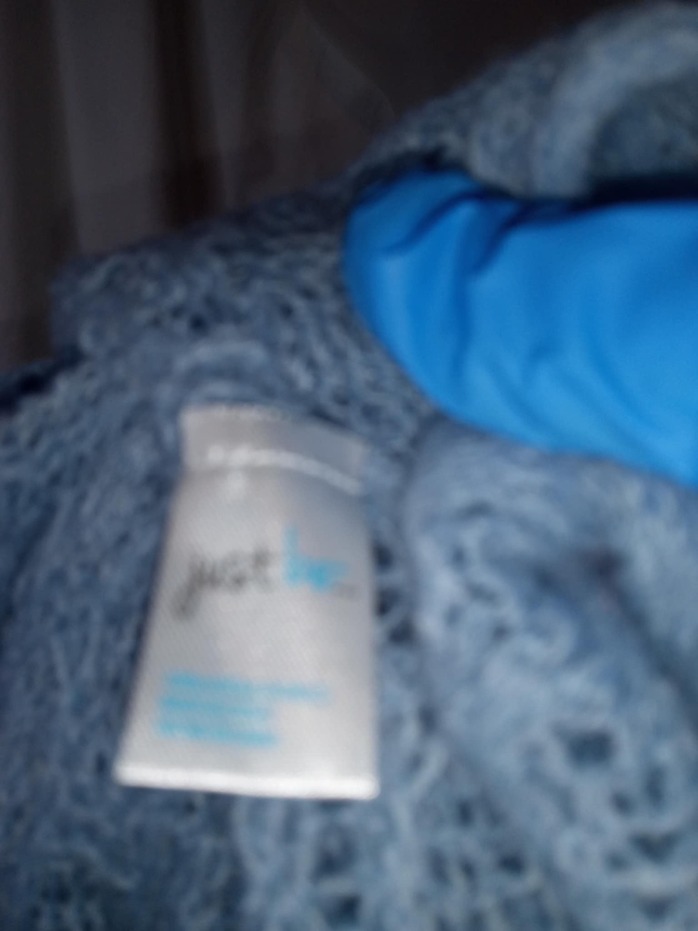 Just Me Light Blue Open-Knit Fringe Poncho Coastal One Size Flowy Fairy Momcore - Picture 3 of 4